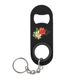 Rode Roos en Madeliefjes Zwarde Achtergrond Mini Flessenopener