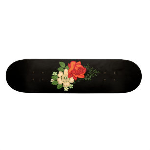 Rode Roos en Madeliefjes Zwarde Achtergrond Skateboard