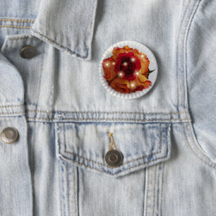 Rode Roos en Oranje en Gele Rozen Ronde Button 5,7 Cm