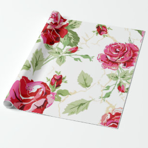 Rode roos en wit klassiek print inpakpapier