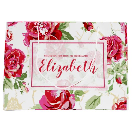 Rode roos en witte klassieke print grote cadeautas (Voorkant)