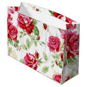 Rode roos en witte klassieke print grote cadeautas (Achterkant Gekanteld)