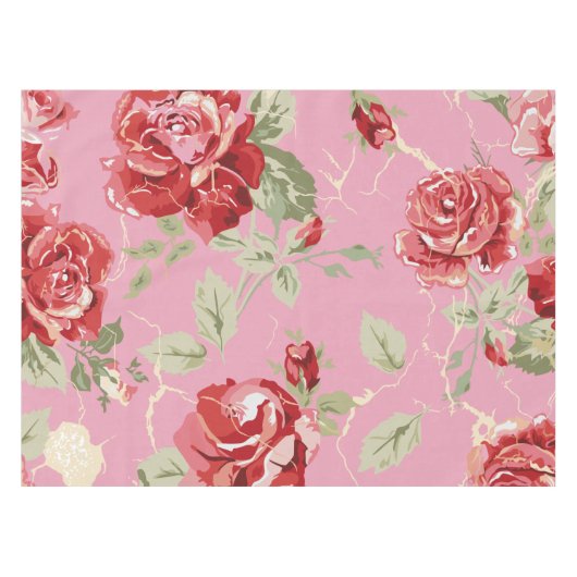 Rode roos en witte klassieke print tafelkleed (Voorkant (Horizontaal))