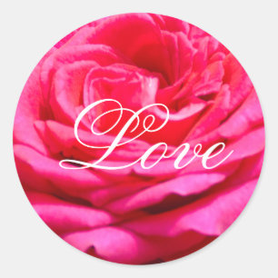 Rode roos en witte LOVE tekst Ronde Sticker