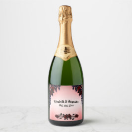 Rode Roos Gothic Bruiloft Persoonlijke Fonkelende Sparkling Wijnetiket