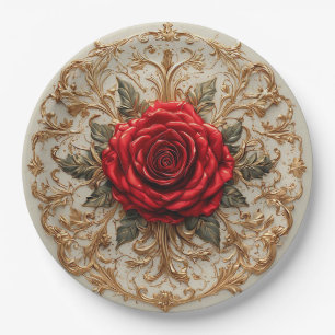 🌸 Rode Roos Gouden Bloemrijke Elegante Huisstijl  Papieren Bordje
