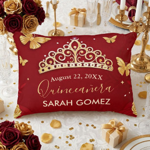 Rode Roos Gouden Quinceanera Accent Kussen