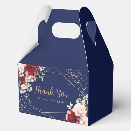 Rode Roos & Gouden Waterverf Bloemen V2 Bedankdoosjes (Voorkant)