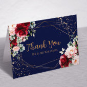 Rode Roos & Gouden Waterverf Bruiloft Dank u Kaart