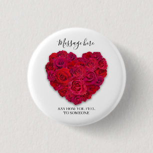 Rode Roos Hart Romantisch Bloemstuk Aangepaste Tek Ronde Button 3,2 Cm