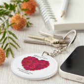 Rode Roos Hart Romantisch Bloemstuk Aangepaste Tek Sleutelhanger (Voorkant Rechts)