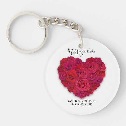 Rode Roos Hart Romantisch Bloemstuk Aangepaste Tek Sleutelhanger (Voorkant)