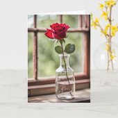 Rode Roos in Fles Verjaardag Kaart (Gele Bloem)