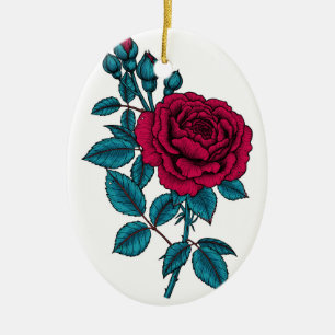 Rode roos keramisch ornament