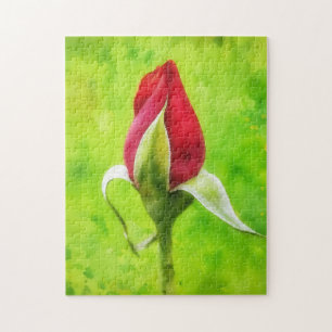 Rode Roos Knop Bloem Bloemstuk Kunstpuzzel Legpuzzel
