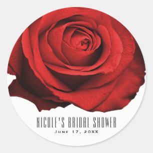 Rode Roos Landelijke Glamour Elegant Trouwgunst Ronde Sticker