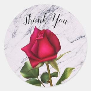 Rode Roos Marmer Moderne Glam Bruiloft Feest Favor Ronde Sticker