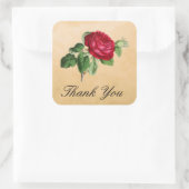  Rode Roos op Faux Parchment Dank u Vierkante Sticker (Tas)