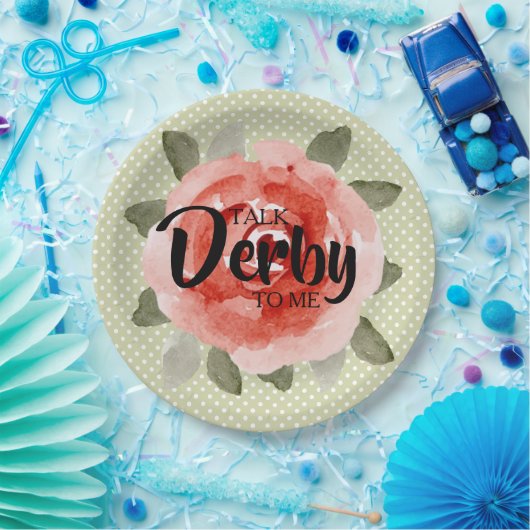 Rode roos op limoenkleurig gestippelde Derby papie Papieren Bordje (Feest)