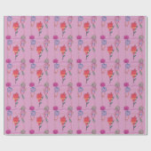 Rode roos op roze: Bloemen Border Art Print / Grap Cadeaupapier (Vlak)