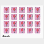 Rode roos op roze: Bloemen Border Art Print / Grap Vierkante Sticker (Vel)