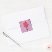 Rode roos op roze: Bloemen Border Art Print / Grap Vierkante Sticker (Envelop)