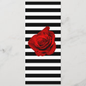 Rode Roos op Zwart & Wit Strepen Bruiloft Menu (Achterkant)