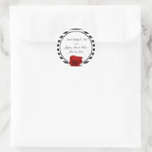 Rode Roos op Zwart & Wit Strepen Bruiloft Ronde Sticker (Tas)