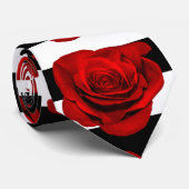 Rode Roos op Zwart & Wit Strepen Gepersonaliseerd  Stropdas (Opgerold)