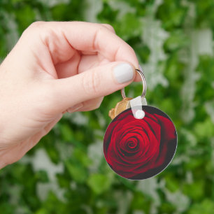 Rode roos op zwarte achtergrond vintage-effect sleutelhanger
