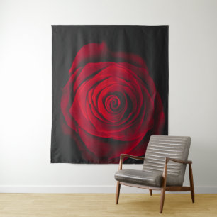 Rode roos op zwarte achtergrond vintage effect wandkleed