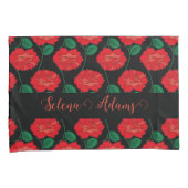 Rode roos op zwarte Kussensloop (Voorkant-Rechts)