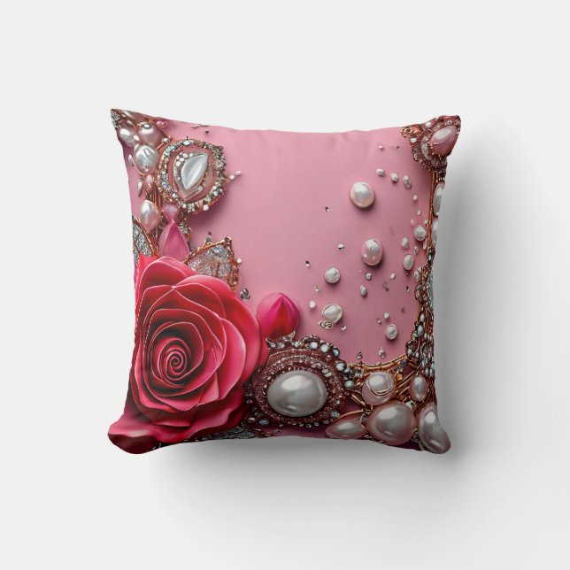 🌹 Rode Roos Parel Bloem Ontwerp Voor Huisdecorati Kussen (Voorkant)