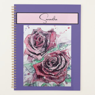 Rode Roos Rozen Bloem Waterverf Bloemstuk Paarse K Planner