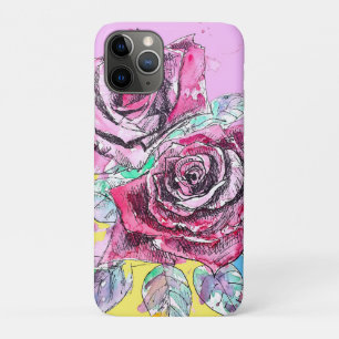 Rode Roos Rozen Waterverf Bloemstuk Bloemen Bloem iPhone 11 Pro Hoesje