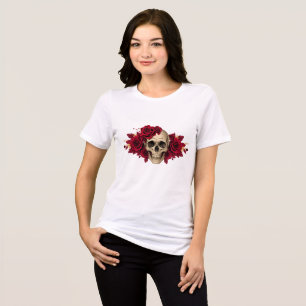Rode Roos Schedel Gotische Halloween T-Shirt