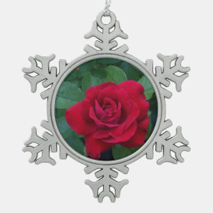 Rode Roos van dichtbij Tin Sneeuwvlok Ornament