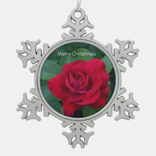 Rode Roos Van dichtbij Tin Sneeuwvlok Ornament