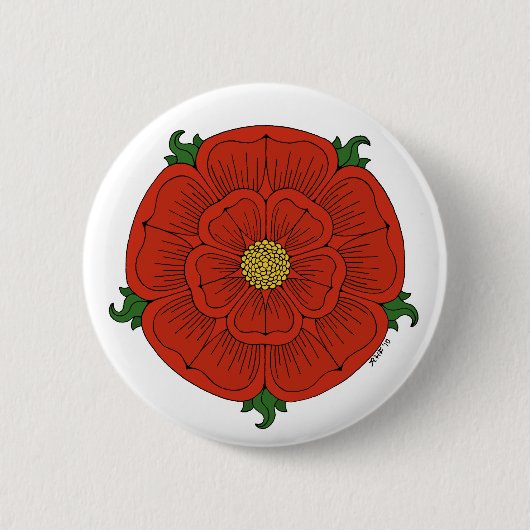 Rode Roos van Lancaster Ronde Button 5,7 Cm (Voorkant)