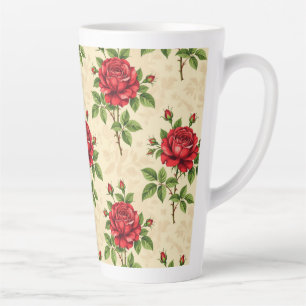 Rode roos vintage patroon latte mok