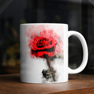 Rode Roos Waterkleurkunst op Witte Achtergrond Koffiemok