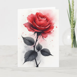 Rode Roos - Waterverf bloemen Kaart