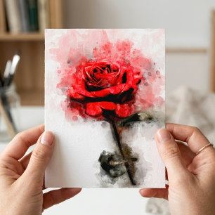 Rode Roos Waterverf Kunst op Witte Achtergrond Briefkaart