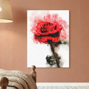Rode Roos Waterverf Kunst op Witte Achtergrond Canvas Afdruk