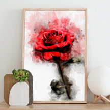 Rode Roos Waterverf Kunst op Witte Achtergrond