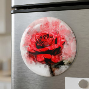 Rode Roos Waterverf Kunst op Witte Achtergrond Magneet