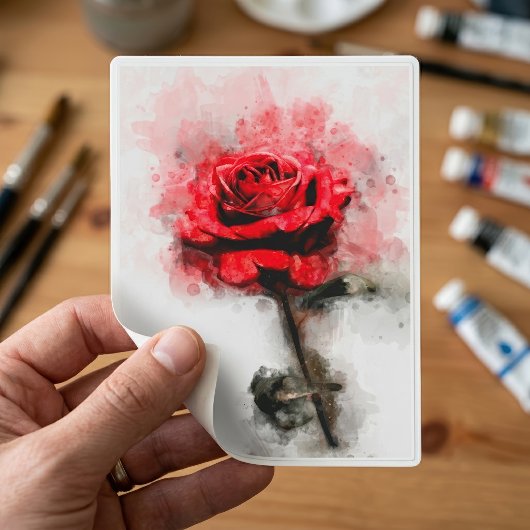 Rode Roos Waterverf Kunst op Witte Achtergrond Sticker