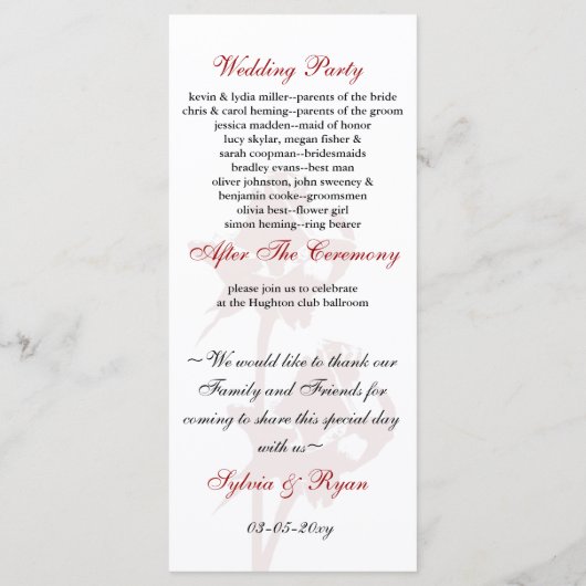 rode roos Wedding programma (Achterkant)