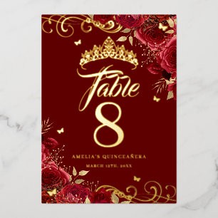 Rode Roos Wervel Quinceanera Gouden Tafelnummer