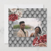 Rode roos zilver glitters schittering vintage roze kaart (Achterkant)